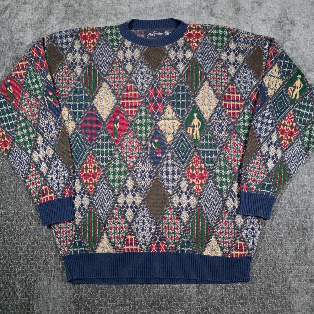 Vintage Jack Nicklaus Argyle Golf Sweater Mens XL Multicolor Made in USA 80s 90s